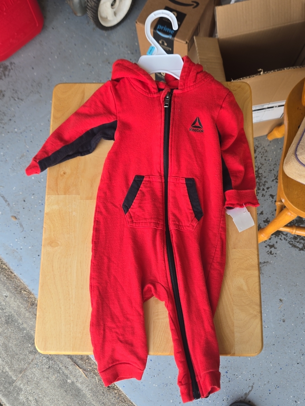 Reebok Red Hooded Zipper One-Piece with Black Accents